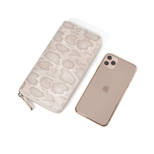Daisy Rose Women’s Zip-Around Wallet & Phone Clutch With Rfid Blocking, Pu Vegan Leather - Cream Snake #TOP1