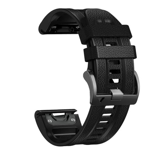 Abanen Quick Fit 22mm Leather Watch Bands for Garmin Fenix 8 47mm / epix Pro 47mm/ Instinct 3 45mm, Soft Leather with Silicone Lining Sweatproof Wrist Strap for Fenix 7/6/5 (Black)