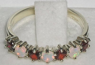 925 Sterling Silver Real Genuine Opal & Garnet Womans Eternity Ring - Size 74