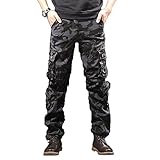 Men's Relaxed Fit Casual Military Trousers Multi Pocket Camo Pants Lightweight Hiking Outdoor Combat Cargo Britches (36,Black)