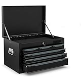 Goplus Tool Box, 24” Steel Tool Chest w/6 Drawers, Top Tool Tray,Automatic Lock, Protective Liners, Handle, Smooth Ball Bearing Sides, Portable Tool Storage Organizer, Toolbox for Garage Workshop