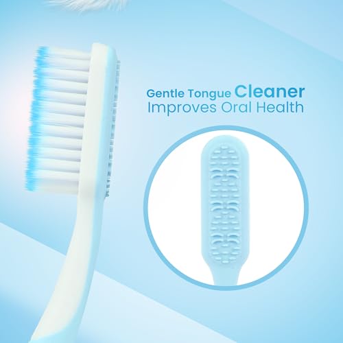 Image of Enshine Advance Clean+ Soft Toothbrush for Adults - Pack of 4 | Ultra Soft Tapered PBT Bristles | Tooth Brush Set with Non-Slip Grip | Manual Toothbrushes for Sensitive Gums & Enamel | Blue Color