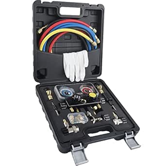 Lichamp HVAC R410A Manifold Gauge Set AC R134A, Freon R32 410A 134A Diagnostic Manifold Gauge with Hose Kit Air Conditioner Refrigerant Recharge Kit