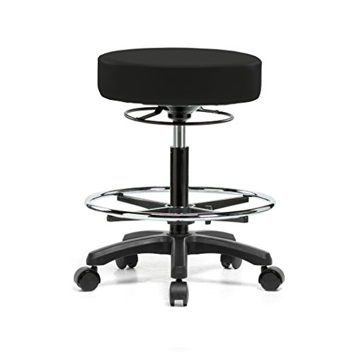 Image of Perch Life Height Adjustable Stool with Foot Ring | Medium Bench Height 20.5-28 inch | Black Fabric