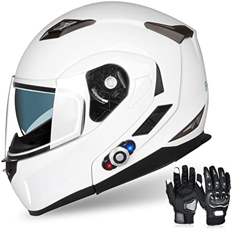 FreedConn Motorcycle Bluetooth Helmet BM2-S Flip Up Modular Bluetooth Motorcycle Helmet Voice Dial/Hands-Free Call/ 500M/ 2-3 Riders/ MP3 FM DOT Motorcycle Helmet with Bluetooth 3.0 (Medium, White)
