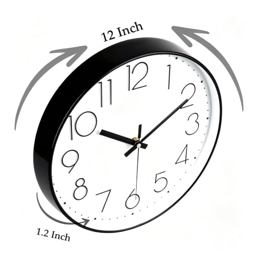 Image of 2 Pack Black Wall Clock 12 Inch Modern Silent Battery Operated Wall Clocks | Office Kitchen Classroom School