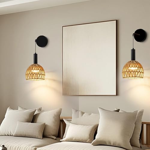 Apliques de pared para sala de estar con iluminación de ratán interior 7