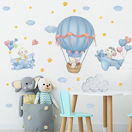 熱気球 ウォールステッカー 動物 可愛い 象は熱気球に乗り 壁紙シール はがせる おしゃれ 北欧 アート ウォールデコ ポスター オシャレな部屋インテリア インテリア ポスター ステッカー モダン wall sticker decoration 壁紙シール 壁 装飾 80*74cm [4]