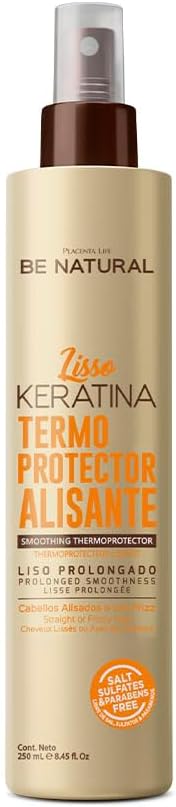 PLACENTA LIFE BE NATURAL LISSO KERATINA Smoothing Thermoprotector for Straight or Frizzy Hair - Protects from heat - Prolonged Smoothness.(250 ml/8.45 fl/oz)