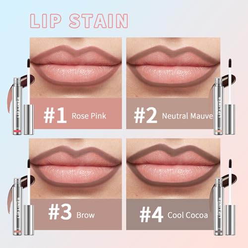 BANGFENG 4Pcs Peel Off Lip Liner Stain - Long-Lasting, Smudge-Proof, Waterproof Nude Matte Lip Tint, Non-Fading Peel Off Lip Color, Effortless Precision & Full Coverage, Vegan & Cruelty-Free