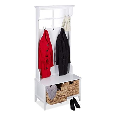 Relaxdays Farmhouse Coat Rack with Mirror and Bench Cover