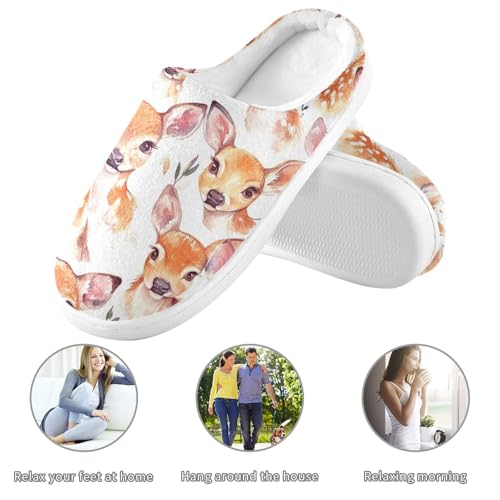JUNZAN Cute Deer White Mens Home Cotton Slipper Warm Memory Foam Travel Slippers for Spa Birthday Presents 6-73