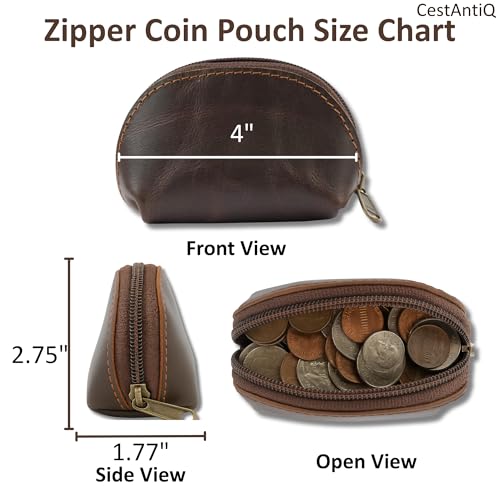 Leather Moon Pocket Coin Case, Mini Squeeze Coin Purse Pouch for Change, Dark Brown Leather Coin Holder Tray, Compact Wallet for Men & Women, Stylish & Durable, Elegant Coin Purse2