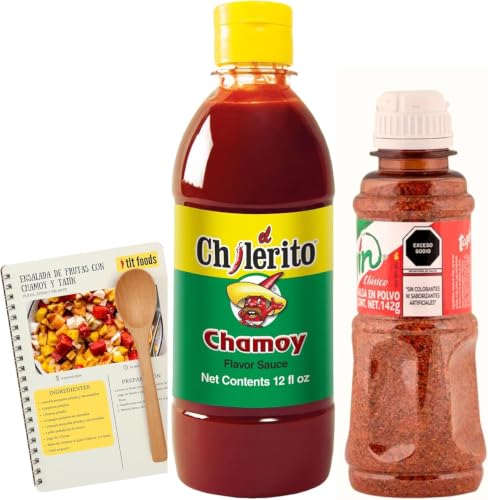 TLT FOODS Pack Salsa Chamoy Chilerito 355ml + Tajín En Polvo Clásico Mezcla De Chiles, Lima y Sal 142g – Condimentos Sazonadores Mexicanos Dulces y Picantes Para Fruta, Ensaladas y Aperitivos