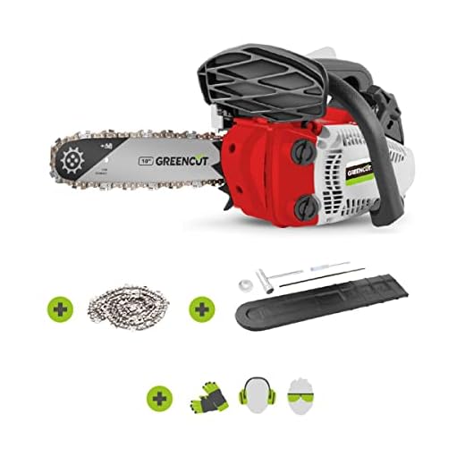 GREENCUT GS245X-10 - Motosierra de gasolina, motor térmico 2 tiempos 24.5cc, potencia 1.4cv, espada 10”, corte 25.4cm, para poda, manillar ergonómico y arnés
