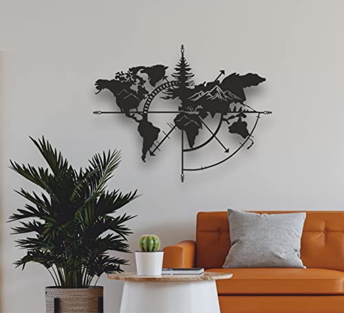 DEKADRON World Map Metal Mountain Wall Decoration Metal Home Decor Living Room Decor Metal Plaque 101x76 cm Black - Image 3