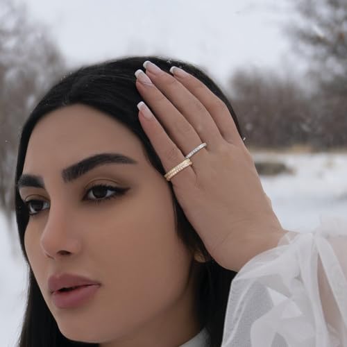 Wedding Bands Promise Rings for Women: 18K Gold Plated Stainless Steel CZ Simulated Diamond Eternity Band Stackable Engagement Ring 2mm Thin Jewelry Silver Rose Gold Size 5 6 7 8 9 104