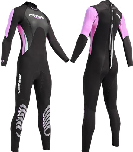 Cressi Morea Lady Wetsuit Full 3mm Combinaison de plongée Femme, Noir/Rose/Argent, Taille S