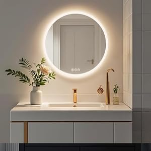 Bathroom Round LED Mirror with Lights 28 Inch LED Vanity Mirror 3-Color Anti-Fog Lighted Bathroom Mirror Wall Mounted Smart Bathroom Mirror with Touch Button Dimmable LED Bathroom Mirror
