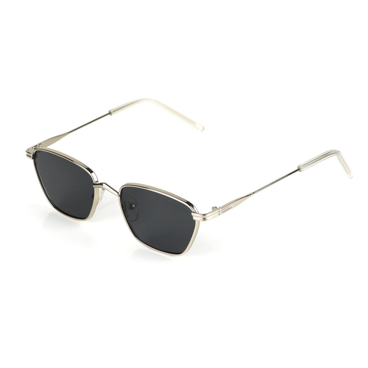 Square Sunglasses, Silver Metal Frame, Dark Grey Lenses, Slim Temples, Unisex Style-image-45