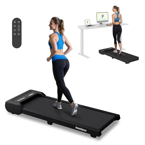 FlexiSpot Laufband bis 120 kg Walking Pad 1-6 km/h mit LED-Anzeige Laufband mit Riemenscheiben und Fernbedienung kompakt für Zuhause und Büro (Schwarz)
