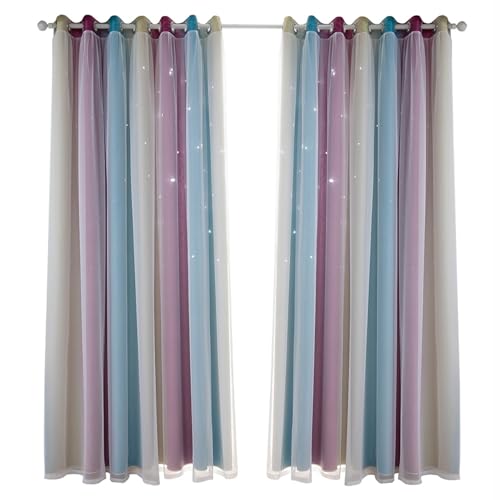 Rideaux occultants salon double couche violet avec étoiles perforées - 2