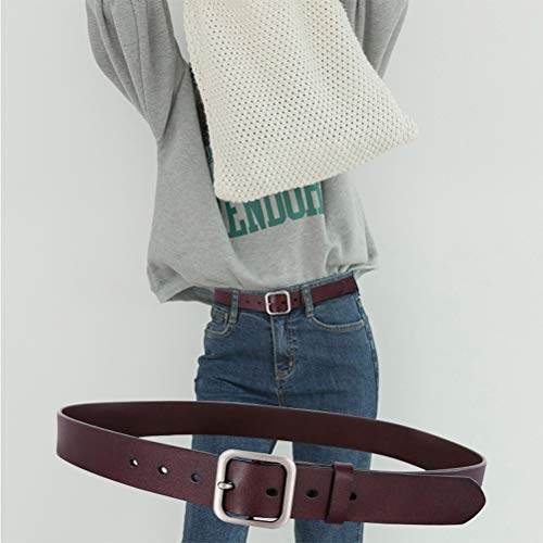 Cinto feminino de couro KESYOO casual totalmente ajustável, Café, prata, 110X3.3CM