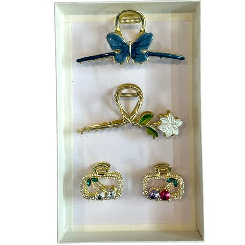 Metal Hair Clutcher Combo for Women & Girls | Korean Design Butterfly, Flower & Cherry Clips | Strong Grip, Non-Breakable Stylish Hair Accessories for Daily & Party Use (4 Pcs) Metal Hair Clutcher Combo for Women & Girls | Korean Design Butterfly, Flower & Cherry Clips | Strong Grip, Non-Breakable Stylish Hair Accessories for Daily & Party Use (4 Pcs)