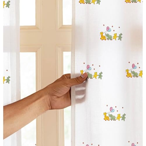 Image of LINENWALAS Printed Decorative Cotton Sheer Curtains 5 Feet Long Set of 2 Panel, Grommet Hanging, Jungle Safari Curtains for Children Room, Living Room, Home Decor (L-9 x W-4.5 Feet)
