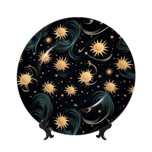 Assiette décorative murale soleil en porcelaine avec support - 2