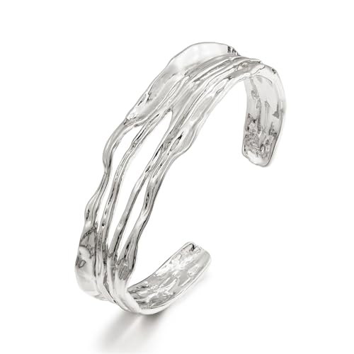 LILIE&WHITE Bracelet Manchette Argenté pour Femme - Bijou Moderne en Acier Inoxydable Hypoallergénique, Résistant à la Décoloration, Design Naturel et...