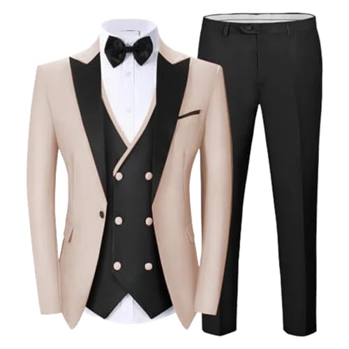 Men Double Breasted Slit Suit 2-Piece Jacket and Pants Wedding Graduation Party Set Beige