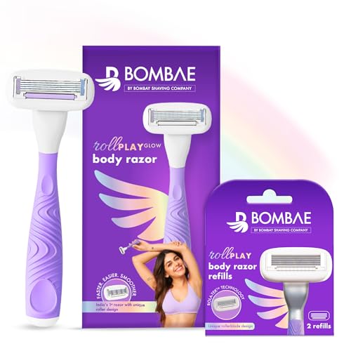 Bombae Rollplay Glow Body Razor for Women and Cartridges Pack of 2 | Hair Removal for Women | For Hands, Legs, Bikini and Underarms