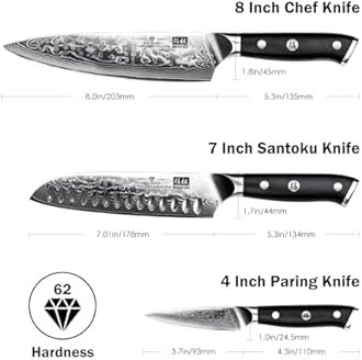 SHAN ZU Damascus Knife Set, Japanese Super Steel 3 PCS Damascus High Carbon Professional Ultra-Sharp Kitchen Chef Knife Set with G10 Handle Gift Box
