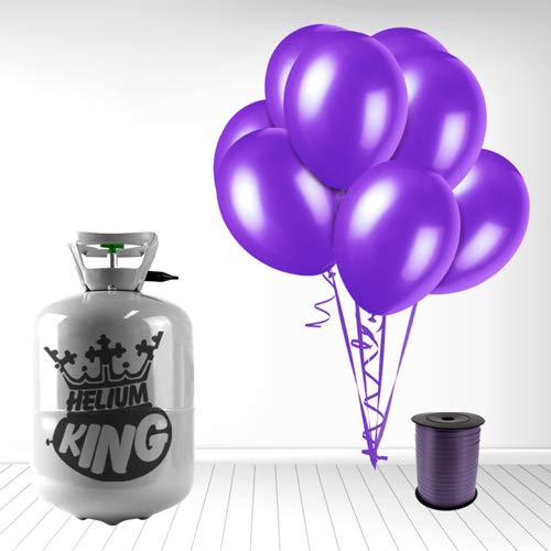 Disposable Helium Gas Cylinder with 30 Balloons and Curling Ribbon included (Deep Purple, Single) — image 1