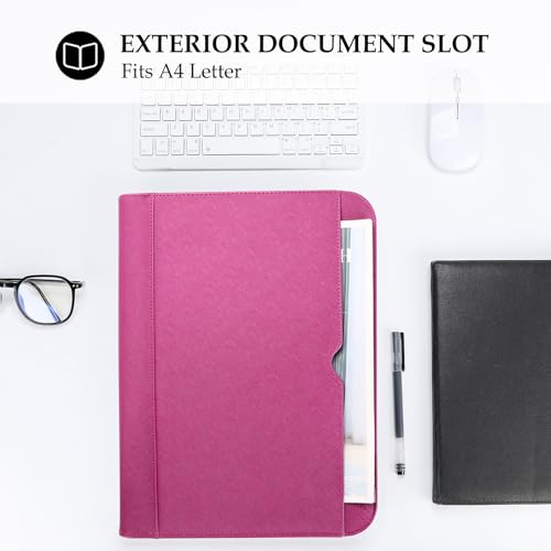 Image of ProCase Portfolio Business Padfolio Folder with Zipper -Magenta | Conference Meeting Executive File Legal Document Organizer with Pockets Letter Size A10 Writing Pad Notepad Padfolio