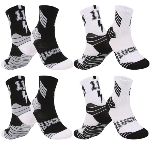 Yoknatt 4 Pack Lucky Number 11 Youth Boys Basketball Socks Performance Athletic Socks Compression Running Crew Socks Thin Basketball Team Sports Star Socks For Boys Youth cover