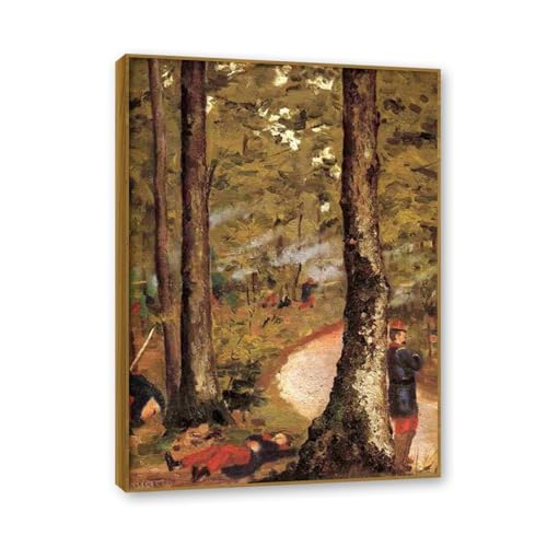 Tableau sur toile Dans les bois 20x28cm avec cadre couleur teck reproduction peinture à l'huile