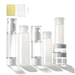 7 Pcs Travel Bottles Kits, TSA Approved Leak Proof Toiletry Container Set, Graduated Vaccumn atomizer and Lotion Bottle, Squeeze Bottle, Transparent Cream Jar, for Shampoo Lotion Cream Cosmetic