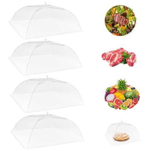 4 PCS Food Net Cover Foldable Tent Umbrella Food Cover Picnic Dome Reusable and Collapsible Pop-Up Mesh Food Covers Food Covers Mesh Pop Up for Keep Out Flies Mosquitoes Bugs,Parties,BBQs,Camping