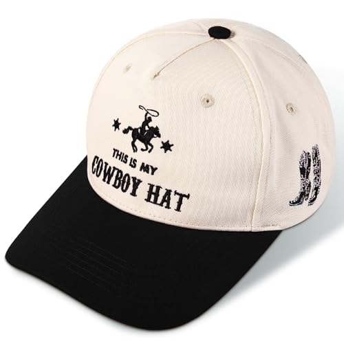 Image of JaGely Two Tone Western Cowboy /Cowgirl Trucker Hat for Women Men Gift Vintage Embroidered Country Baseball Cap