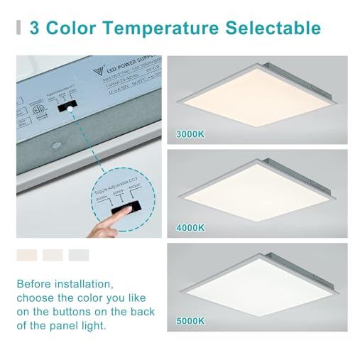 Image of 24-Pack 2x2 LED Flat Panel Light Drop Ceiling Fixture, 3CCT Selectable (3000K /4000K /5000K) & 40W 30W 20W Switchable, 0-10V Dimmable, 100-277Vac, ETL & DLC