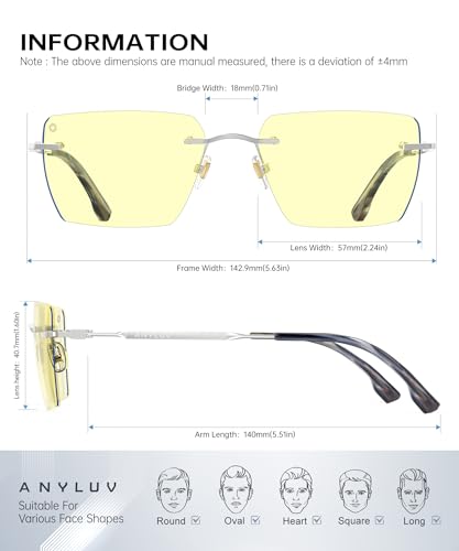 Image of ANYLUV Rimless Blue Light Glasses for Women /Men, Fashion Lightweight Blue Light Blocking Glasses with Stylish Metal Temples