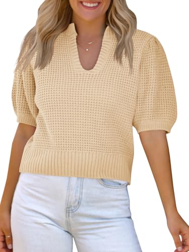 Saodimallsu Womens Puff Short Sleeve Sweater Top...