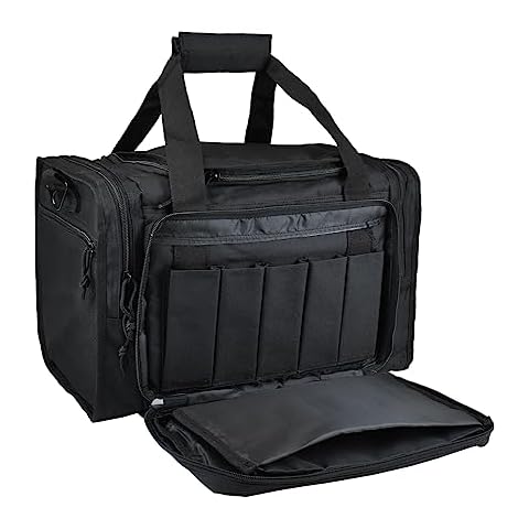 AUMTISC Tactical Pistol Range Bag Soft Gun Case for Handguns and Ammo, Tactical Shooting Duffle Bag for Range Accessories, Black Cover