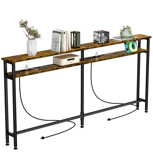 Keelian 70 Inch Double-Layer Narrow Console Sofa Table with 2