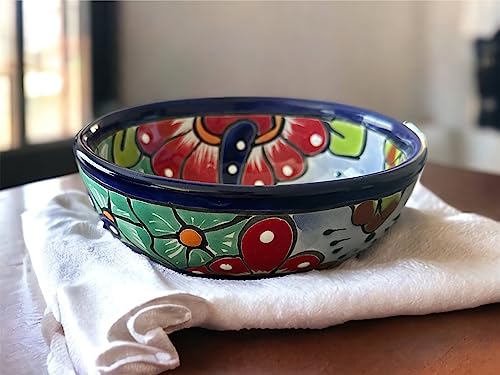 Handmade Talavera Mexican Pottery Salsa Bowl - Unique Oval Design - 6x5x2.5 Inches