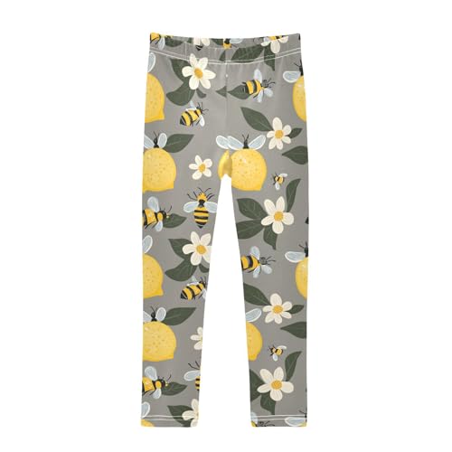 Wusikd Cute Bees Lemons Girls' Leggings Toddler Doodles Flowers Kids Yoga Pants Dance Active Tights 4T