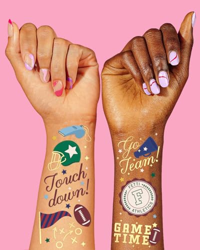 xo, Fetti Football Temporary Tattoos - 64 Gold Foil Styles | Varsity Birthday Decorations, Tailgate Supplies, School Sports Party Favor, Kids Party Favor, College Gameday