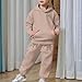 Girls Bow Tie Hoodies And Sweatpants Set,2 Piece Casual Fashion Loose Fit Tracksuit,Long Sleeve Comfort Soft Sweatsuit Khaki,12 Years